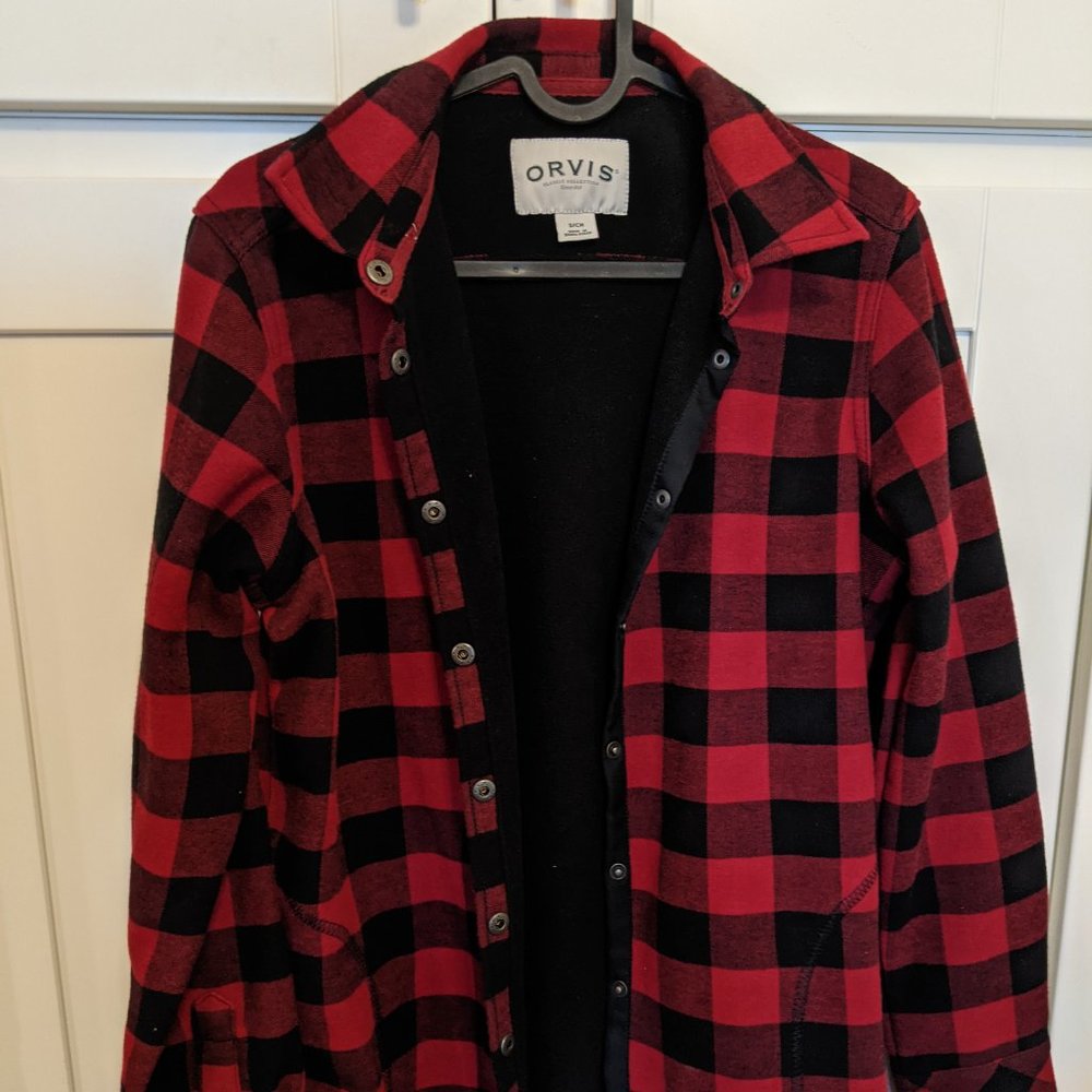 Orvis plaid check fleece lined shirt jacket red